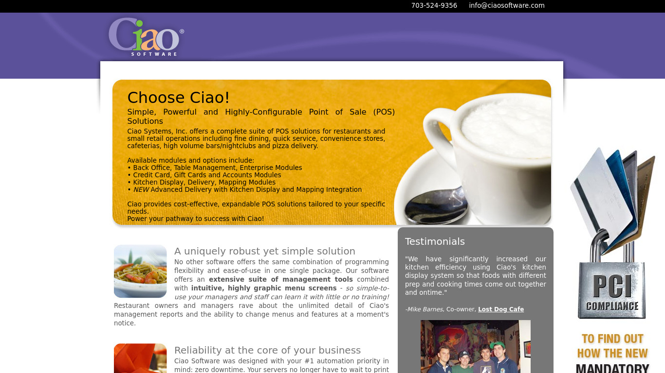 Ciao Point of Sale Software Landing page