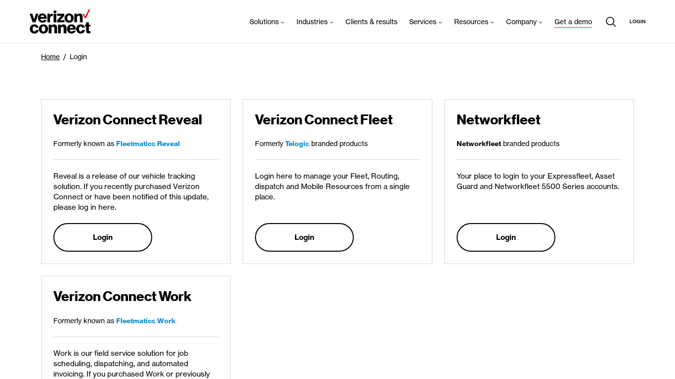 Verizon WORK Landing page