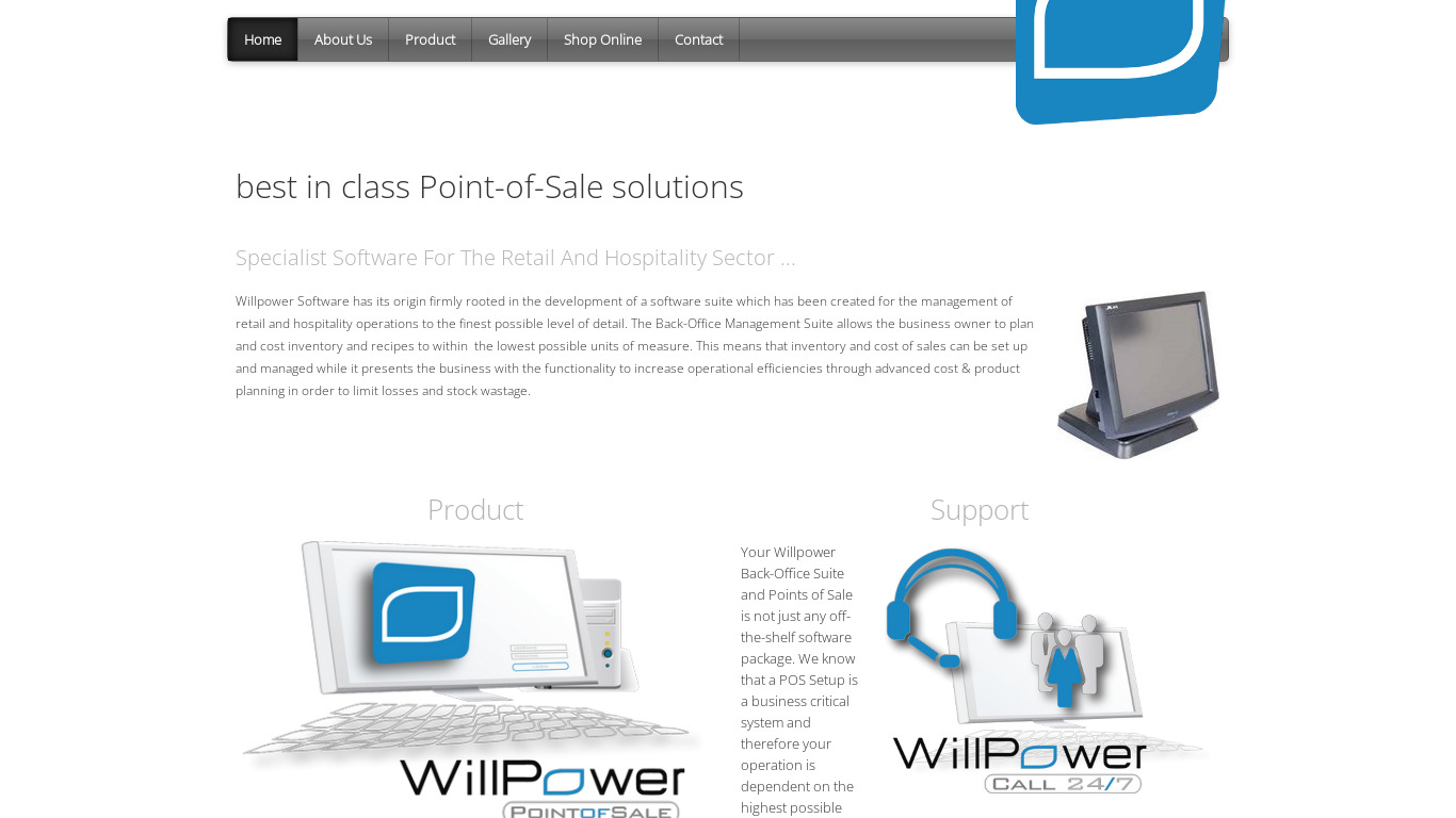 WillPower Point of Sale Landing page