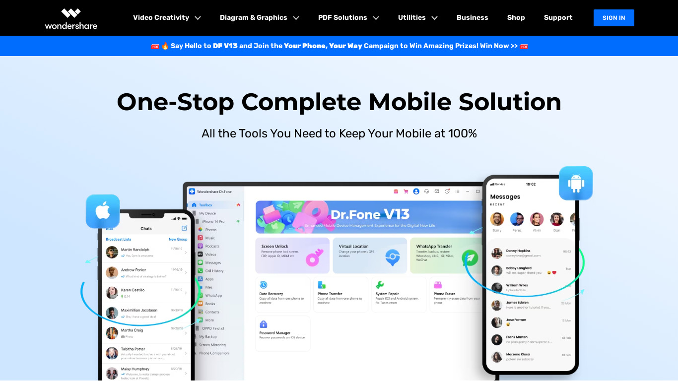 Wondershare MobileGo Landing page