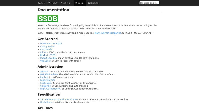 SSDB.io Landing Page