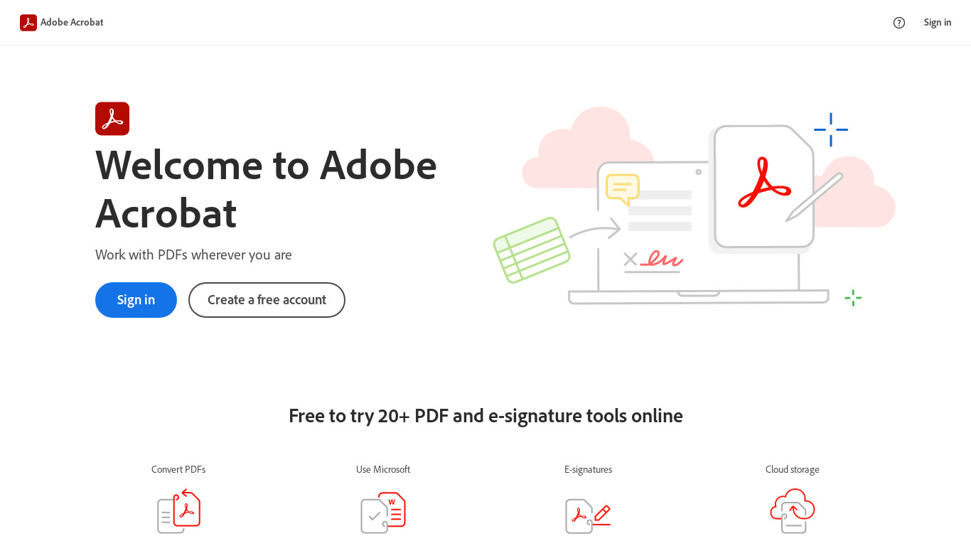 Adobe Document Cloud Landing page
