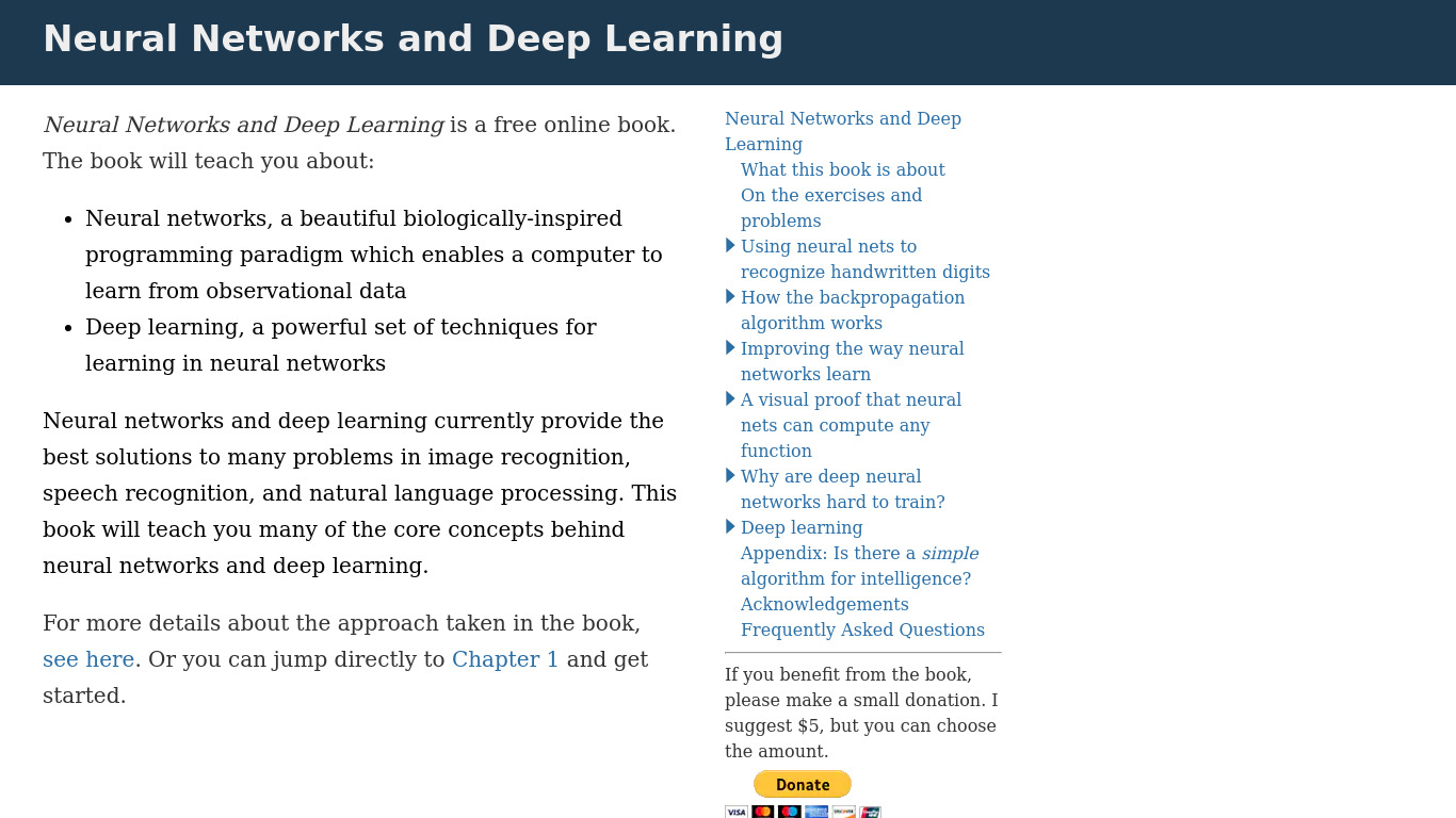 Neural Networks and Deep Learning Landing page