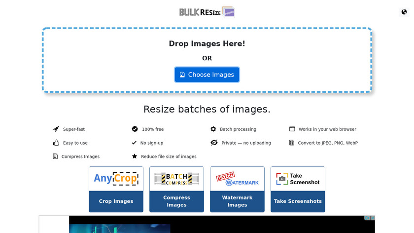Bulk Resize Photos Landing Page