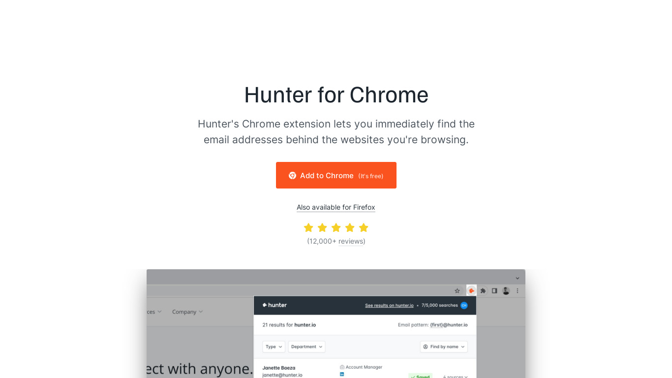 Email Hunter for Chrome Landing page