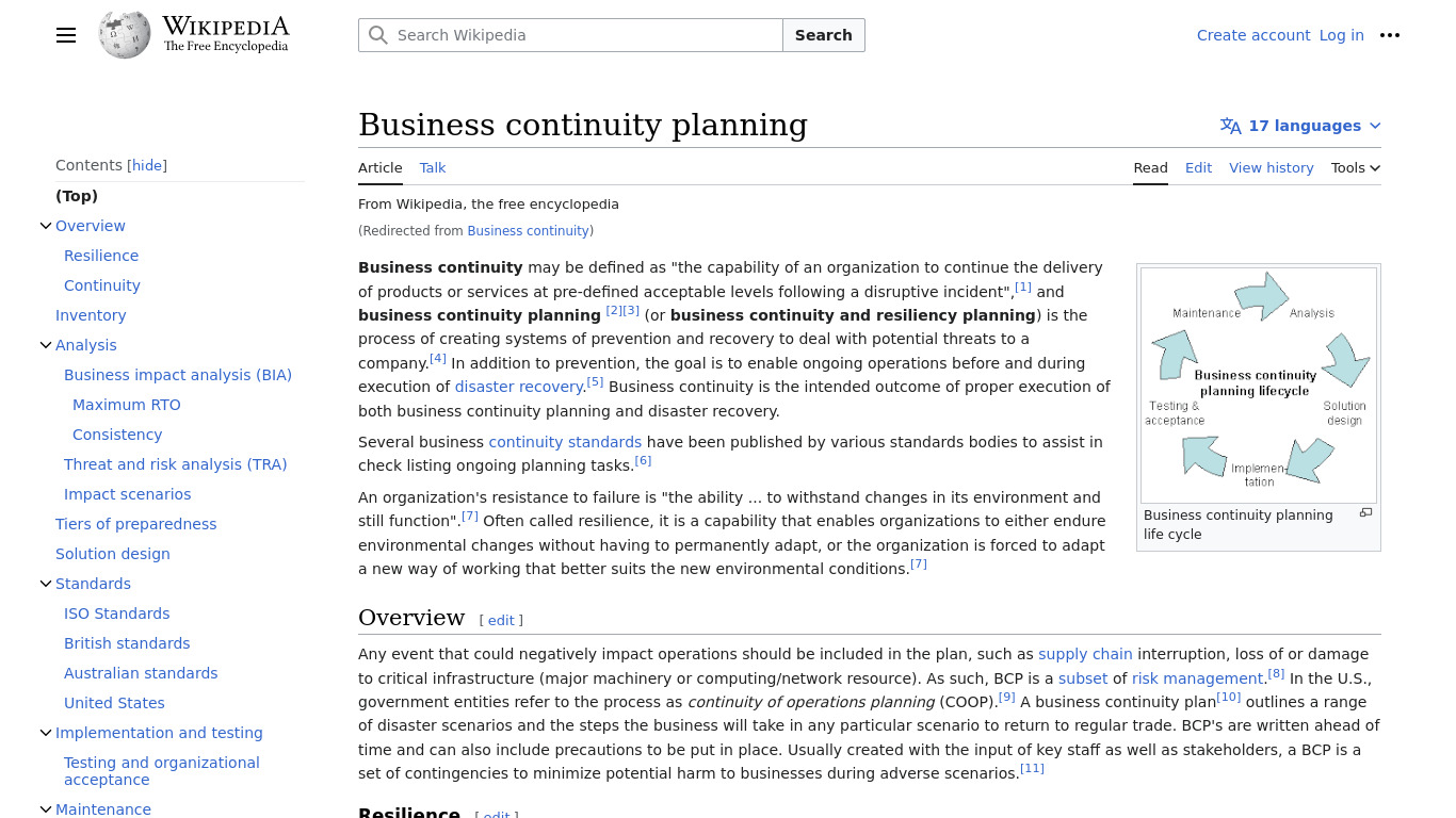 Business Continuity Landing page