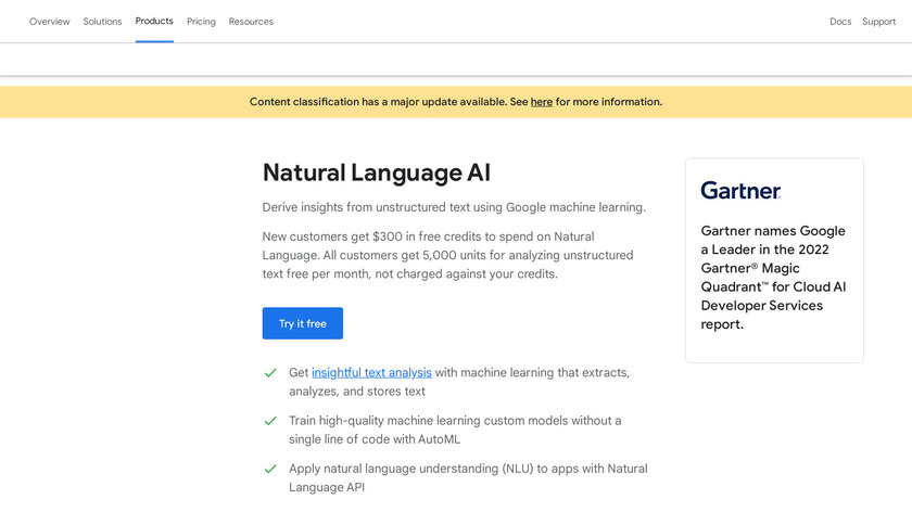 Google Cloud Natural Language API Landing Page