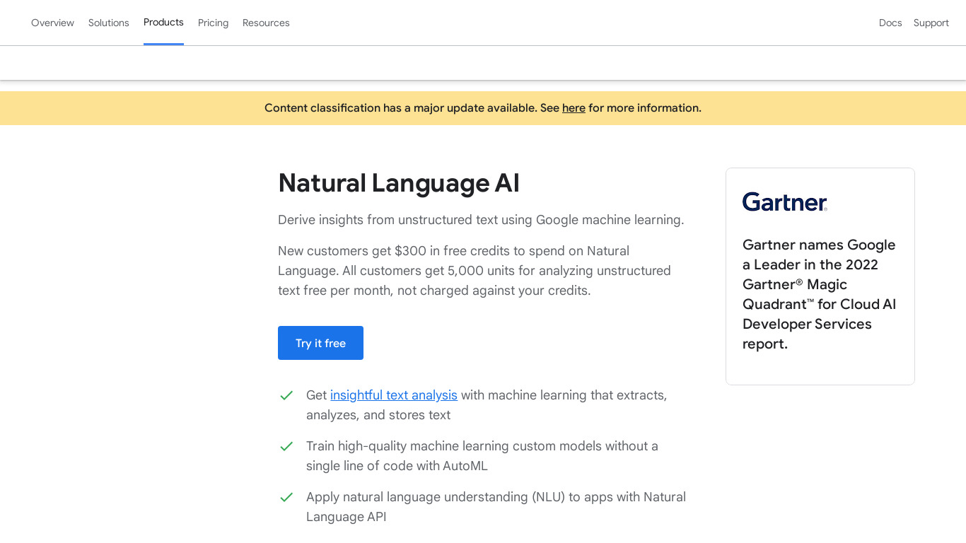 Google Cloud Natural Language API Landing page