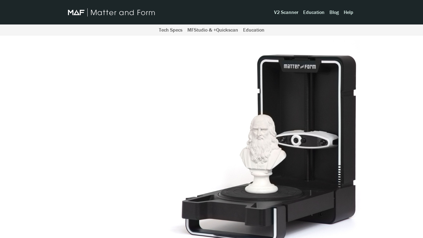 Matter & Form 3D Scanner Landing page