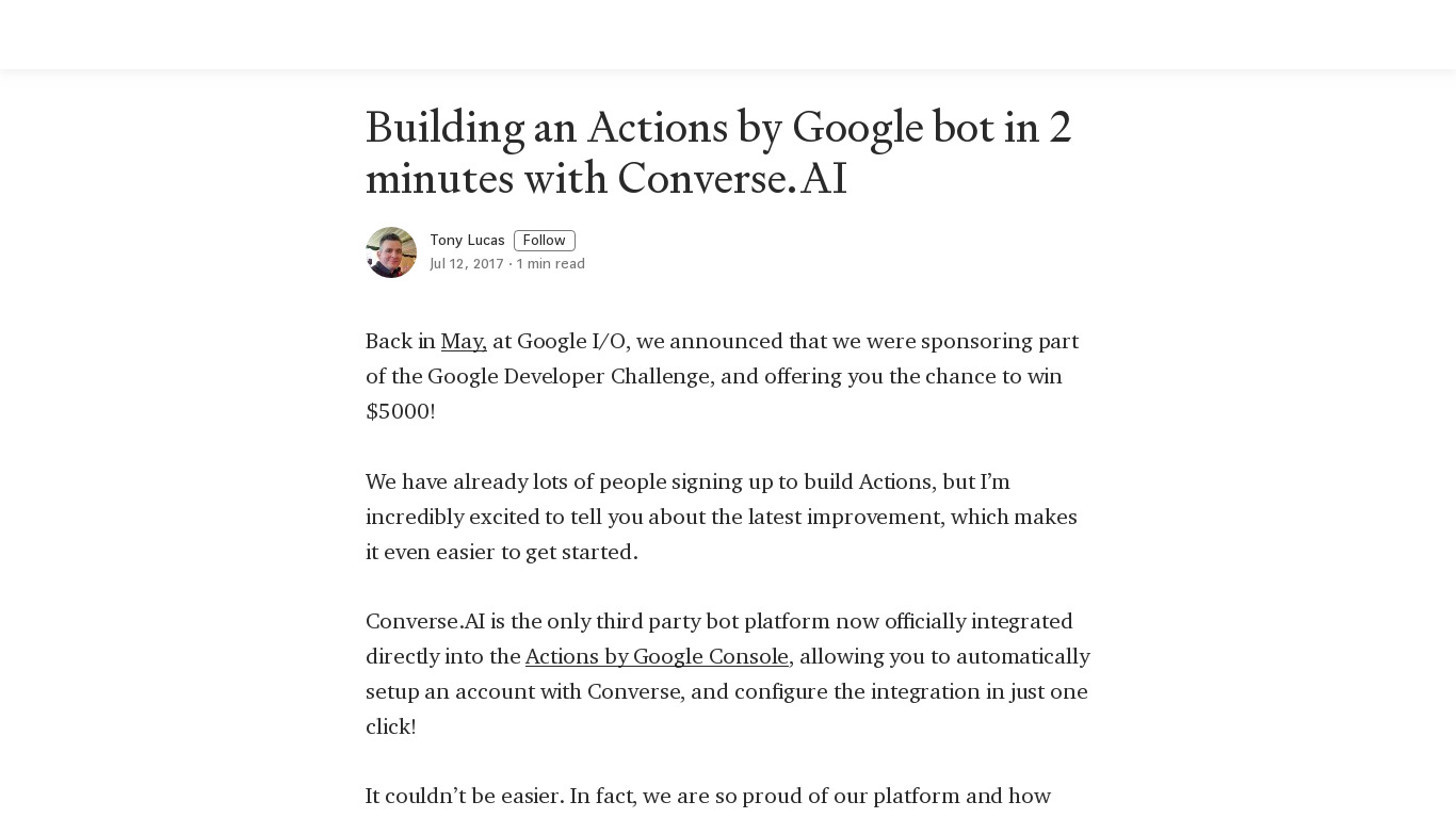 Actions by Google & Converse.AI Landing page