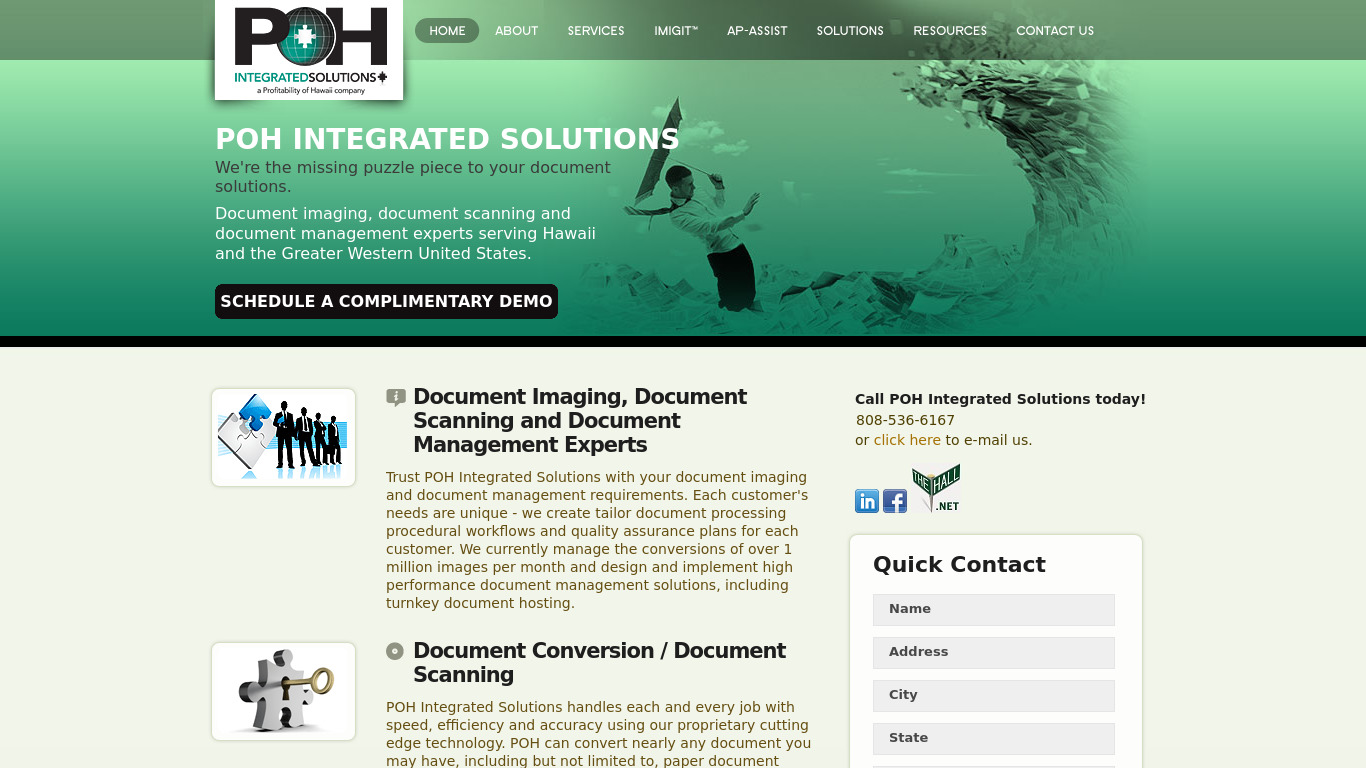 POH Integrated Solutions Landing page