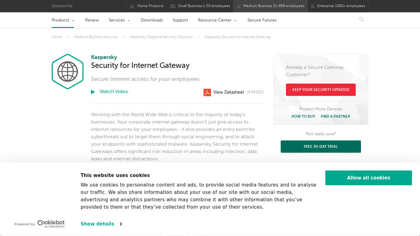 Kaspersky Security for Internet Gateways Landing Page