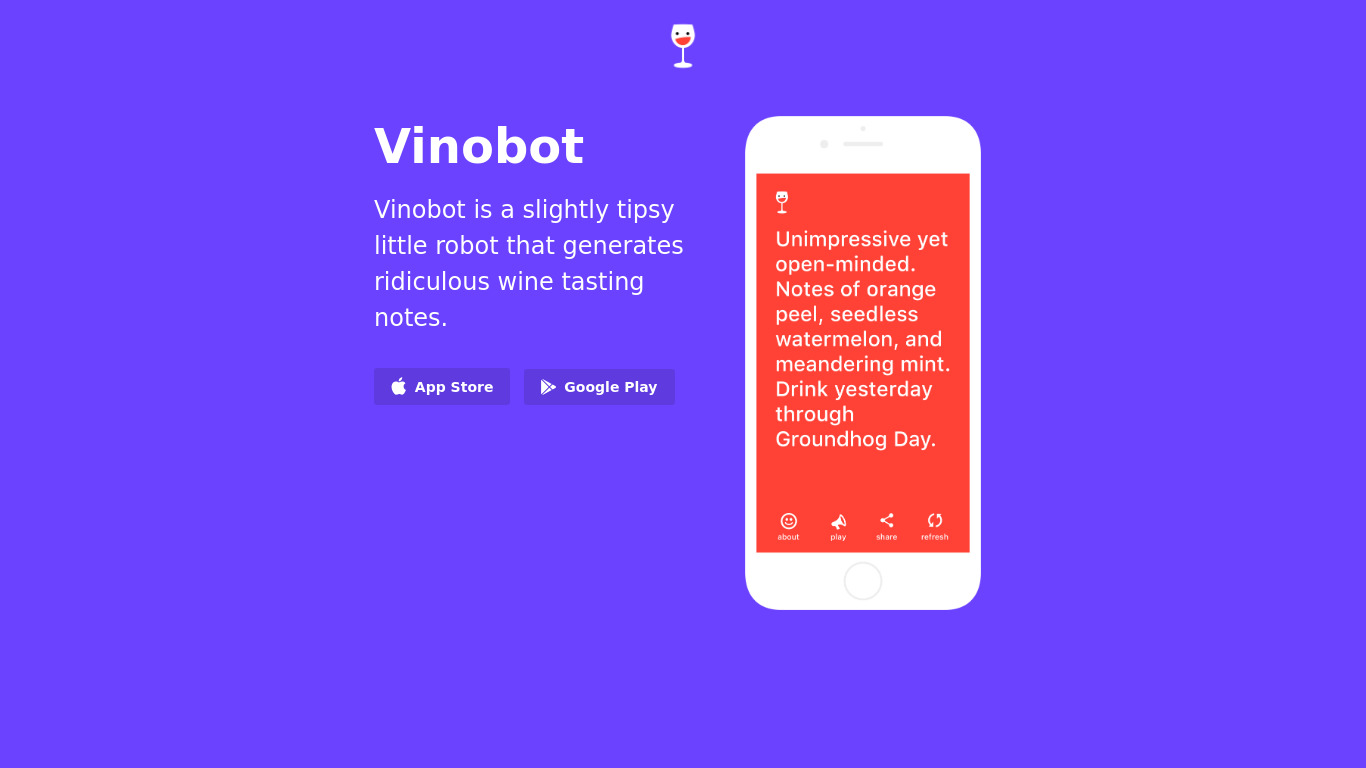 Vinobot Landing page