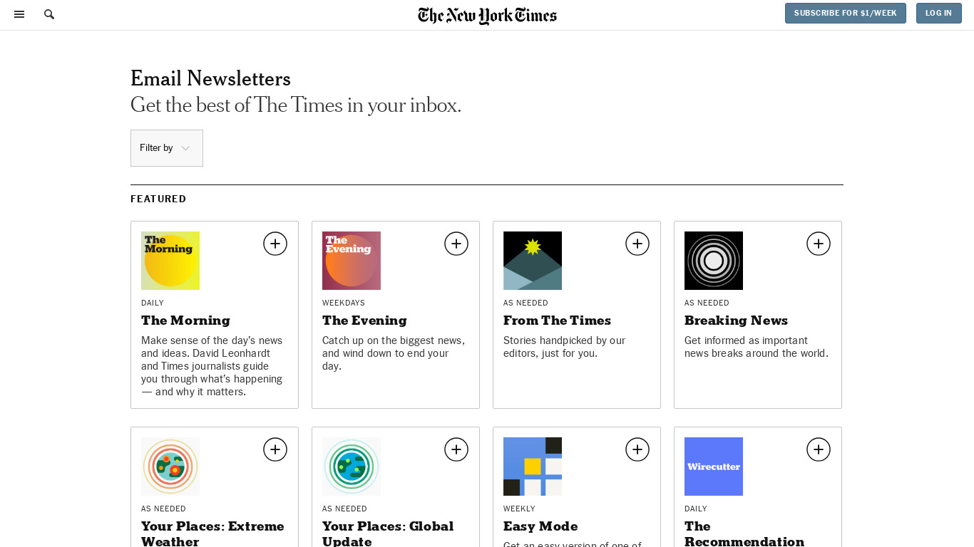 New York Times Morning Briefing Landing page
