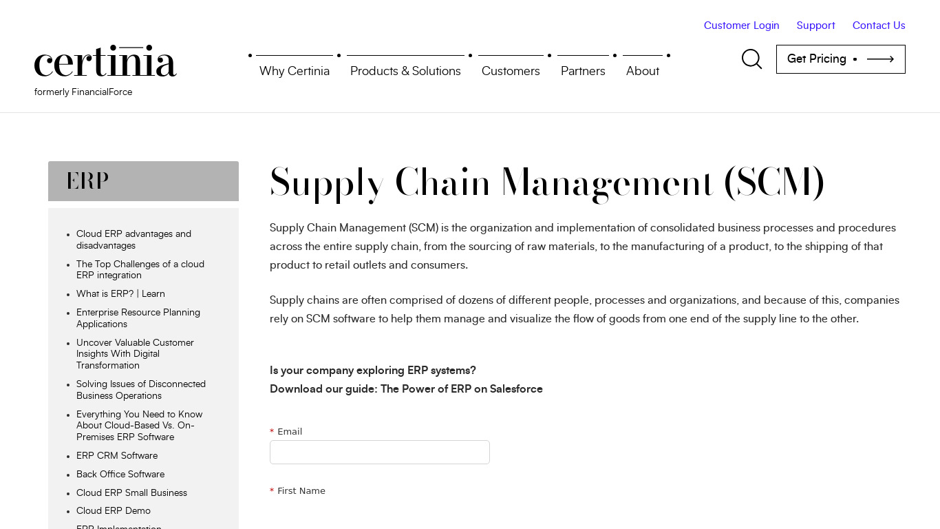 FinancialForce SCM Landing page