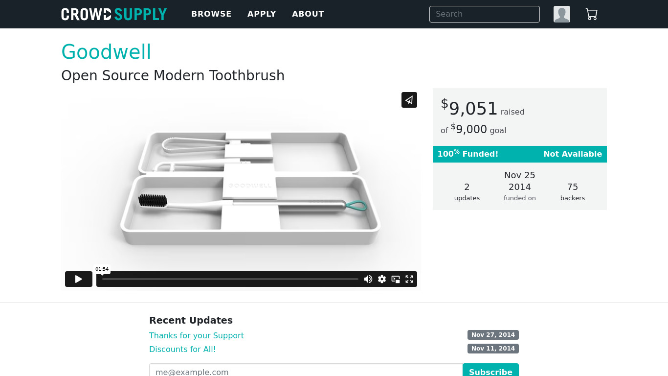Goodwell Toothbrush Landing page