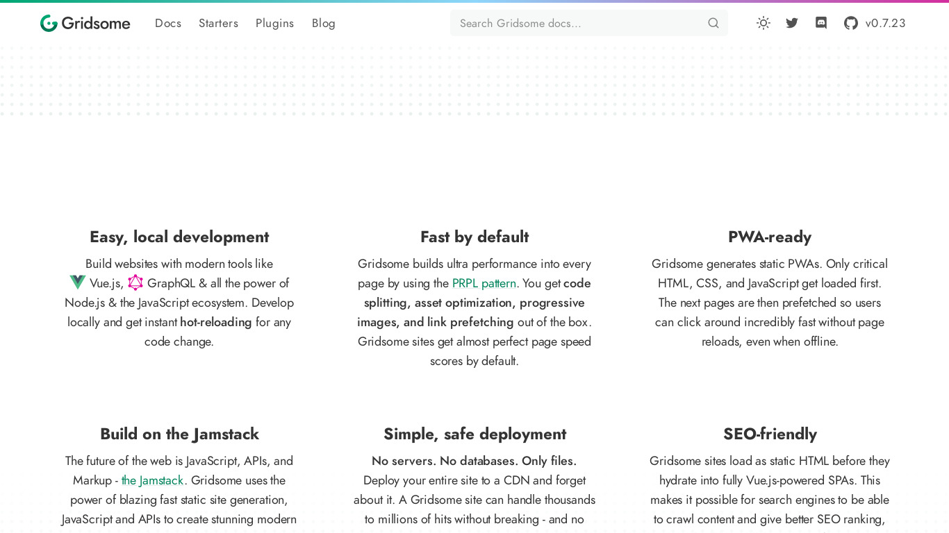 Gridsome Landing page