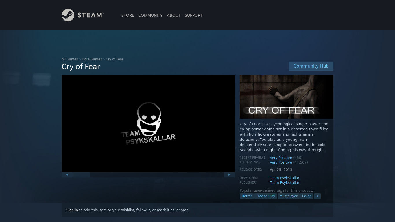 Cry of Fear Landing page
