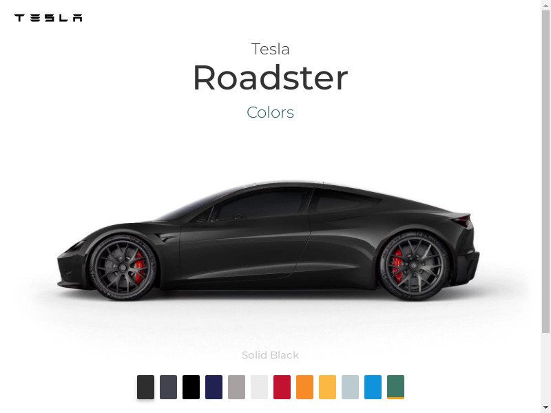 New Tesla Roadster in Colors Landing page