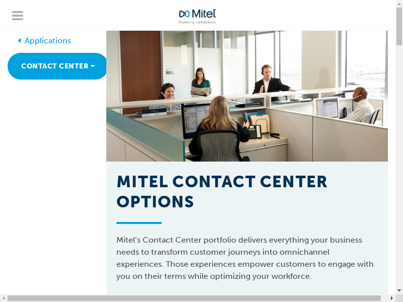 MiContact Center Landing page