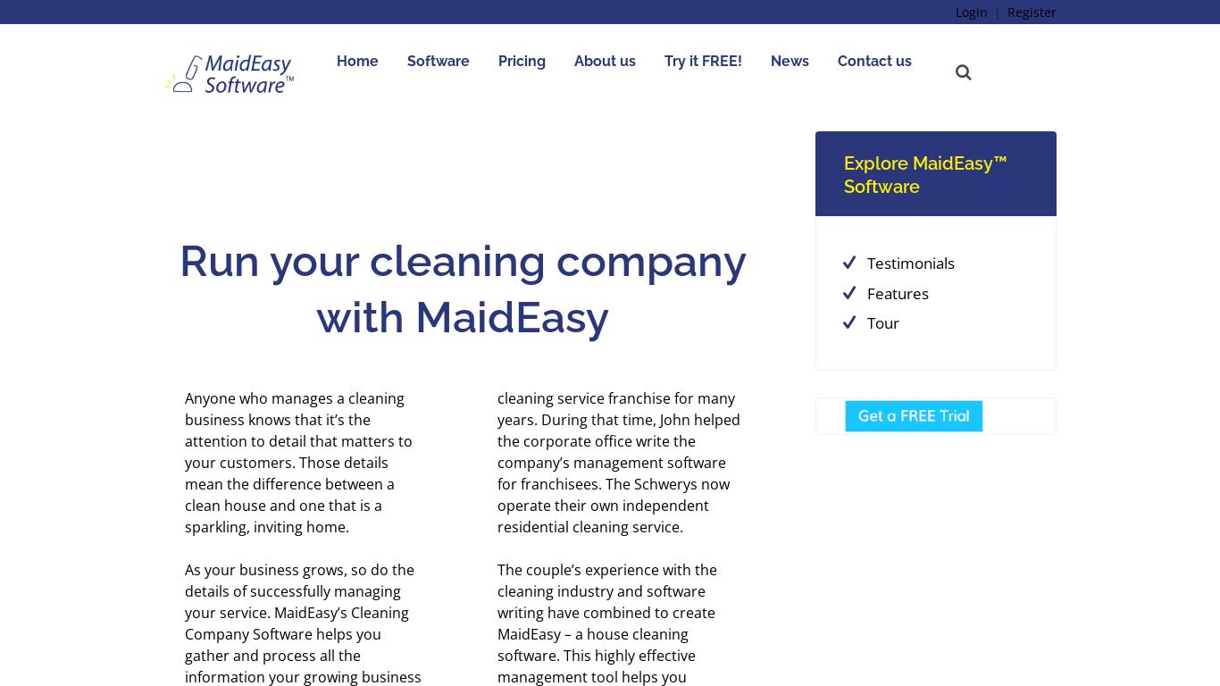 MaidEasy Software Landing page