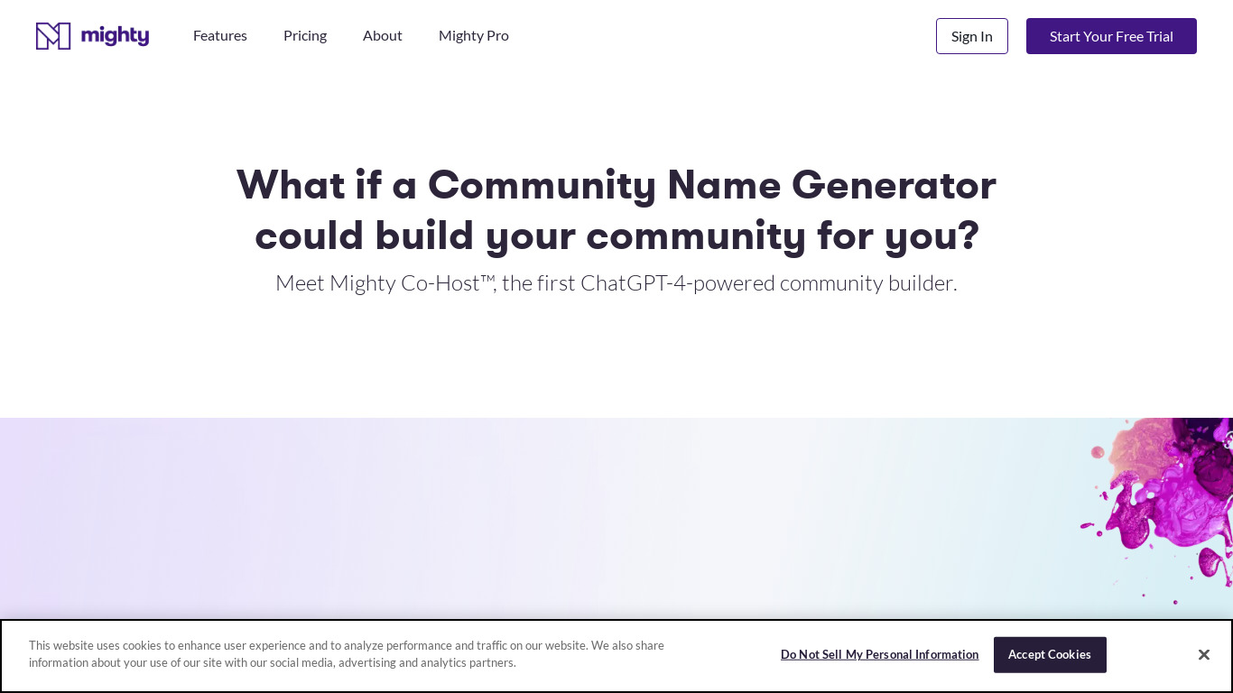 The Mighty Niche Name Generator Landing page