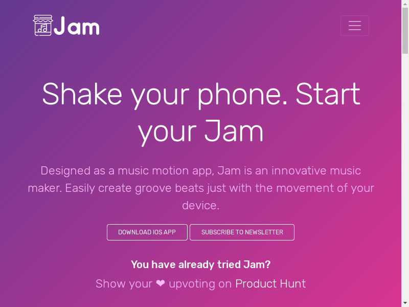 JAM - Shake your sound Landing page