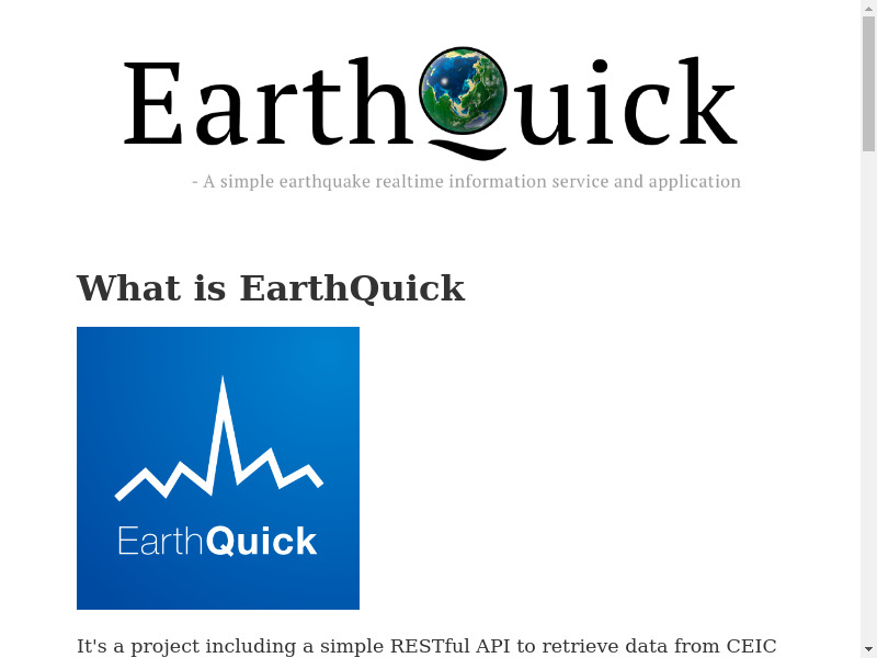 EarthQuick Landing page
