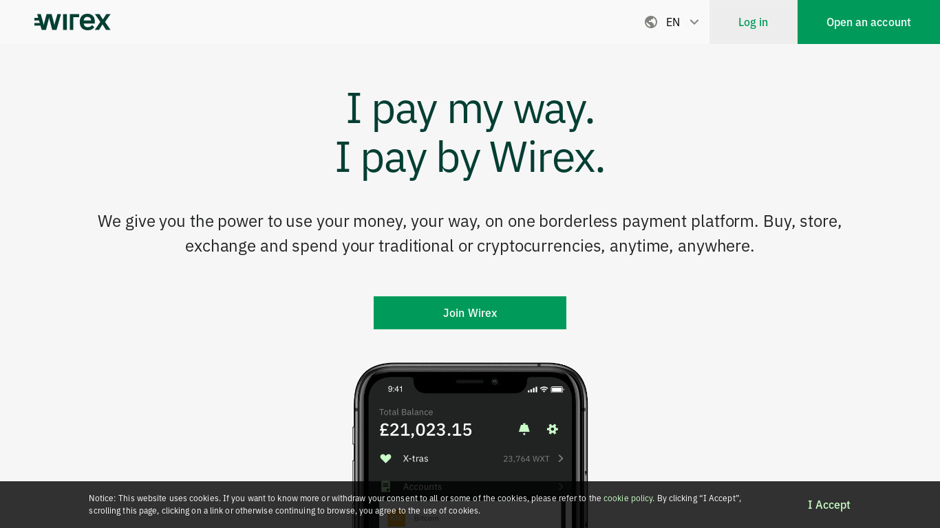 Wirex Landing page