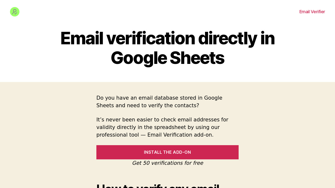 Email Verification on Google Sheets Landing page