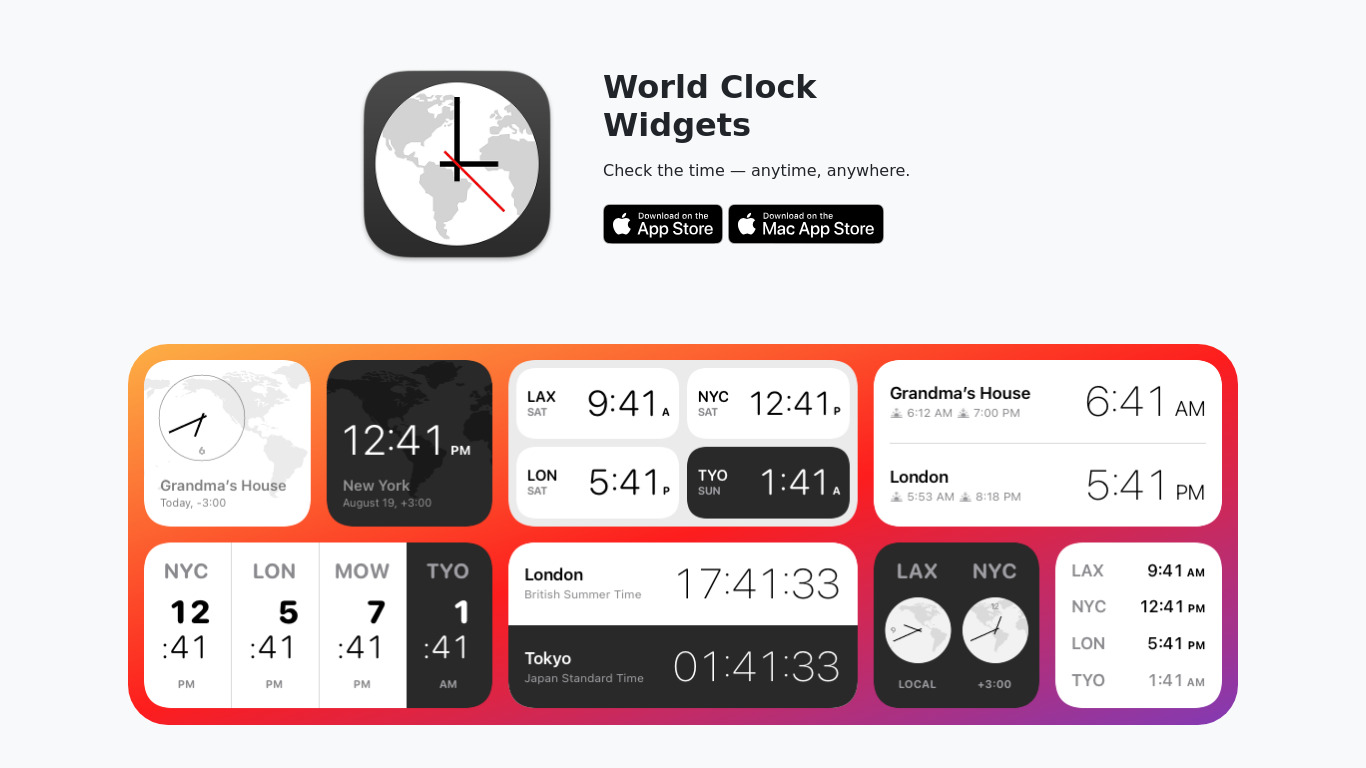 World Clock iOS 8 Widget Landing page