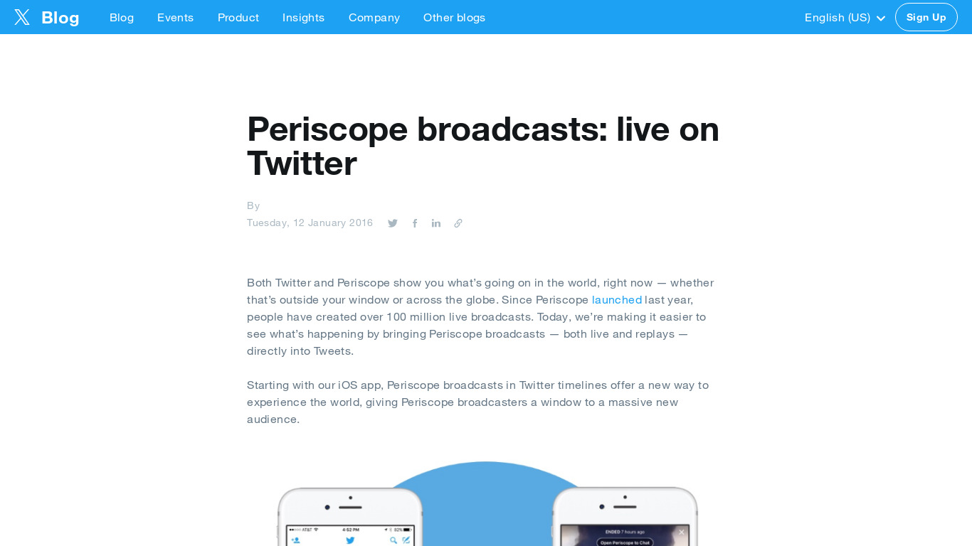 Periscope on Twitter for iOS Landing page