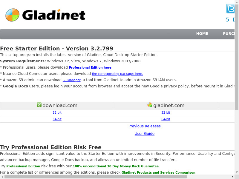 Gladinet Cloud Desktop Starter Edition Landing page