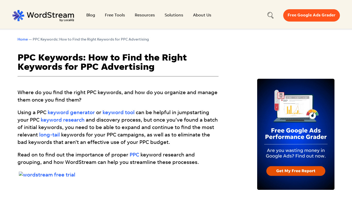 PPC Keyword Landing page