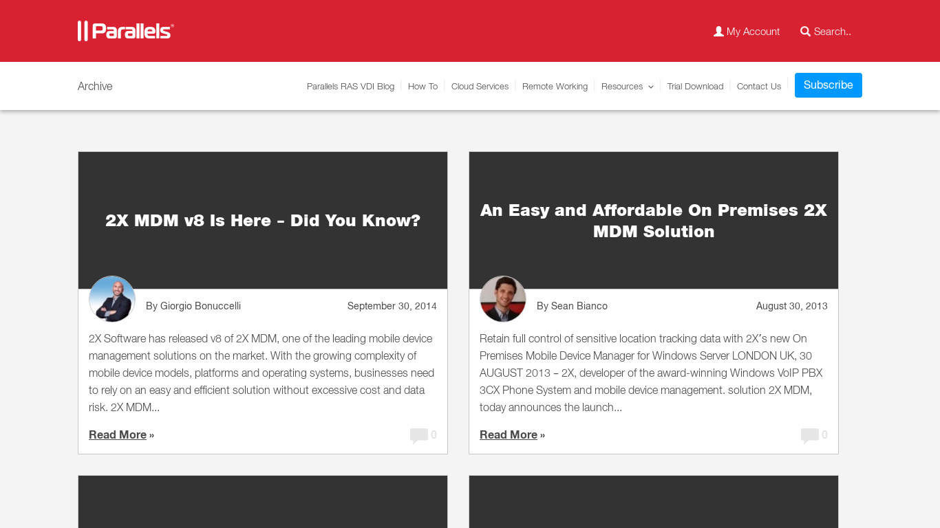 Parallels 2X MDM Landing page