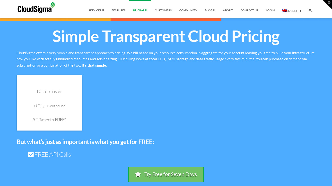 CloudSigma Cloud Landing page