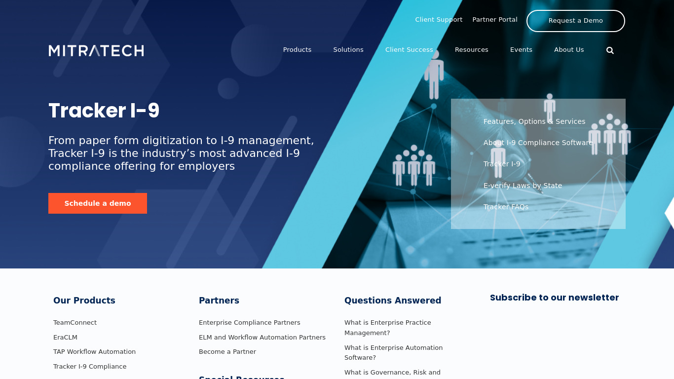Tracker Immigrant Management Software Landing page
