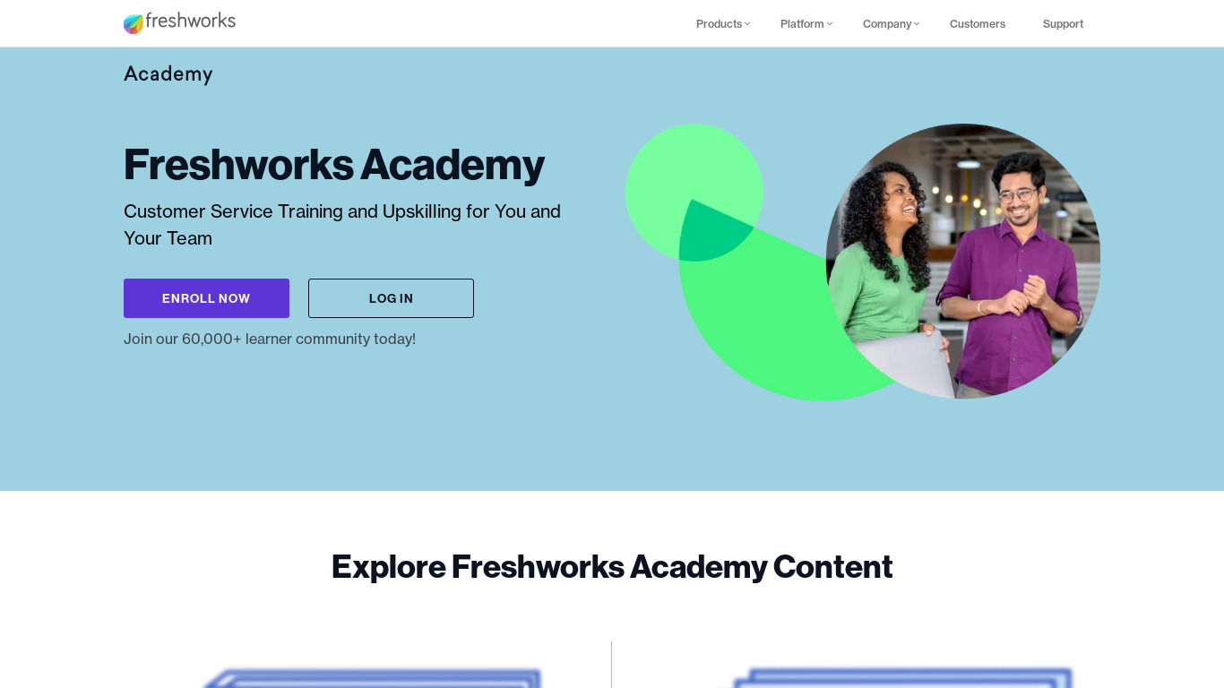 Customer Service Academy by Freshdesk Landing page