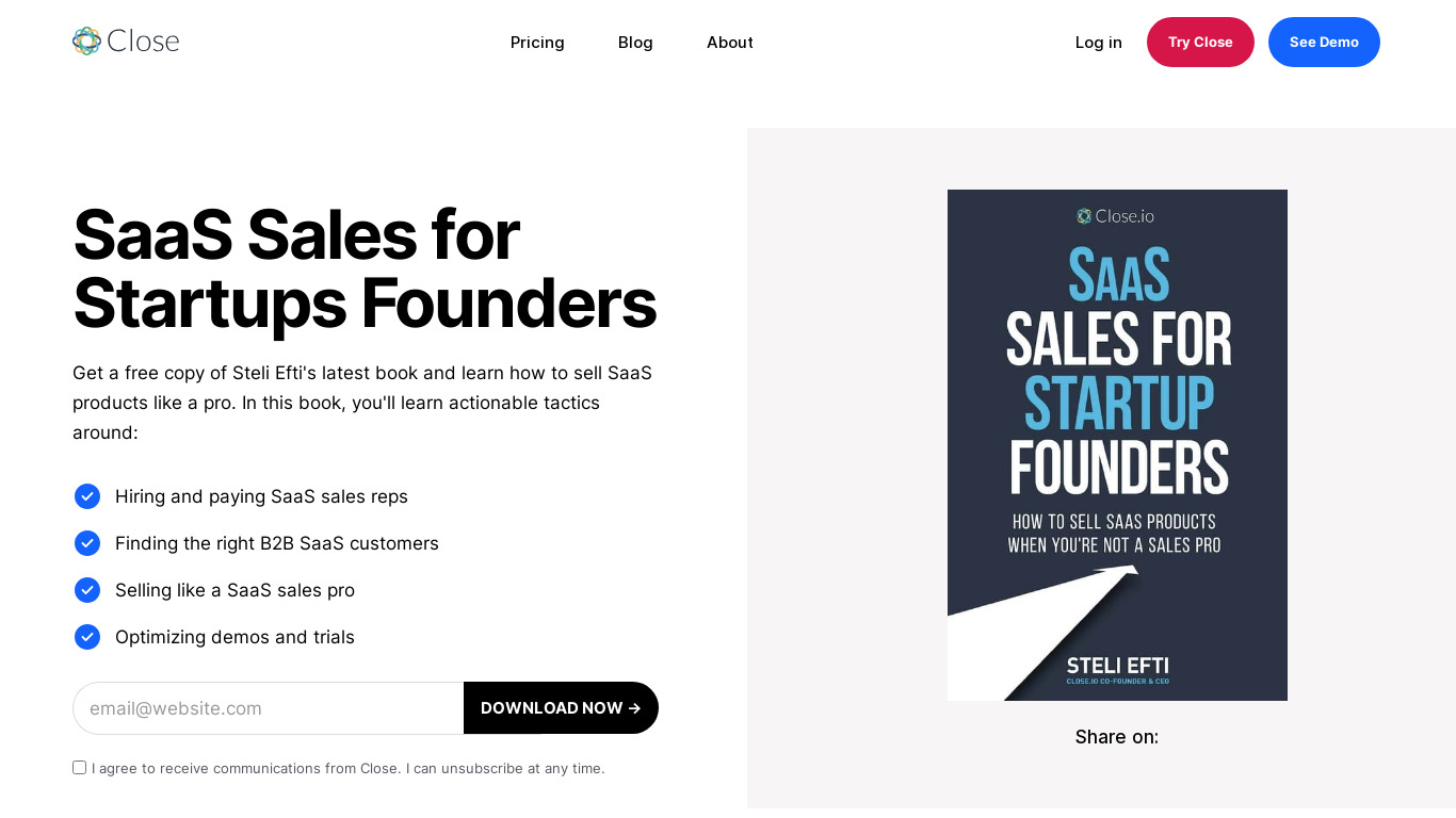 SaaS sales for Startup Founders Landing page