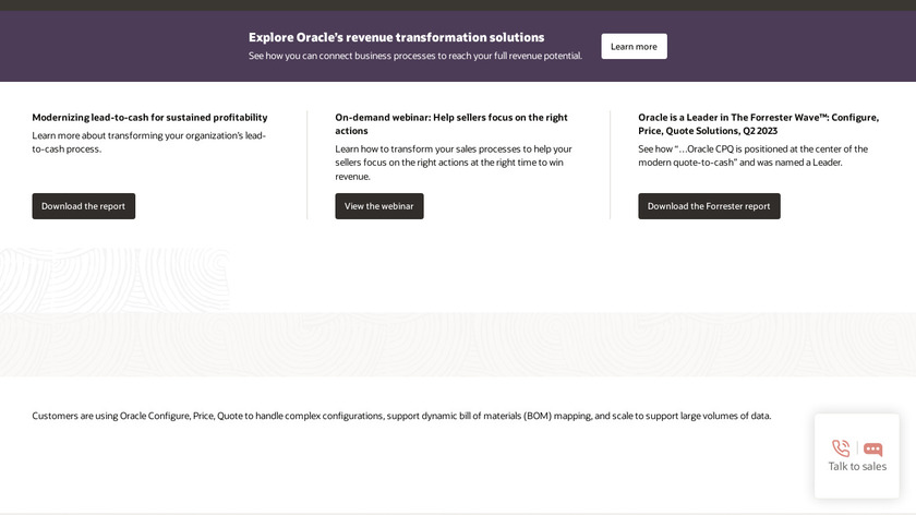 Oracle CPQ Cloud Landing Page