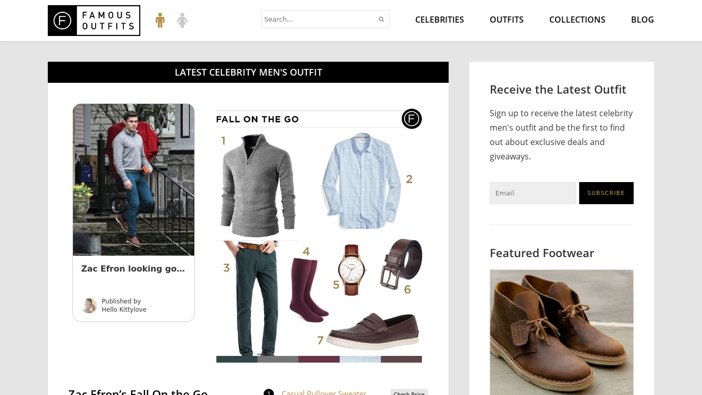 Famous Outfits Landing page