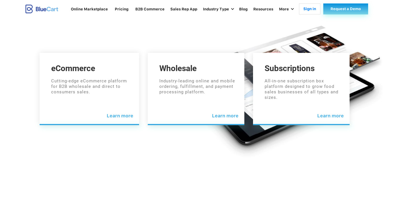 BlueCart for sellers Landing page