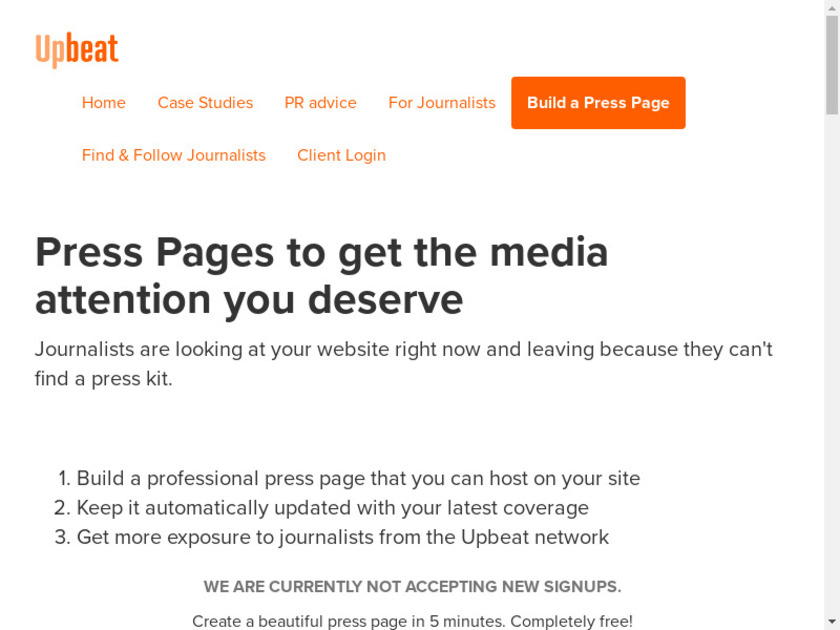 Press Pages by Upbeat Landing Page
