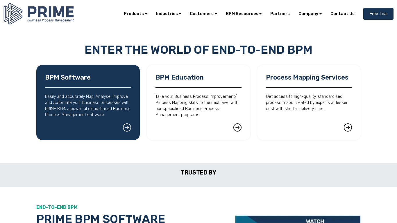 PRIME BPM Landing page