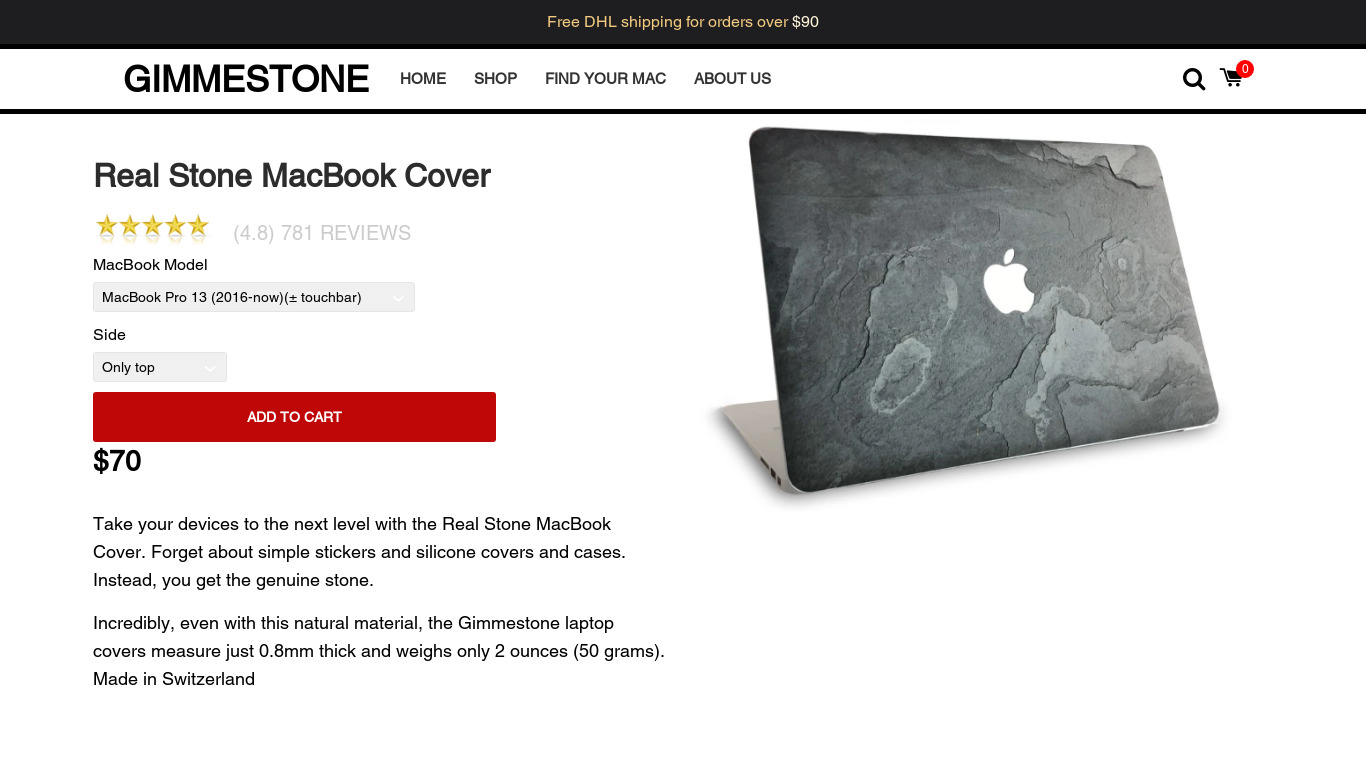 Gimmestone - MacBook Stone Covers Landing page