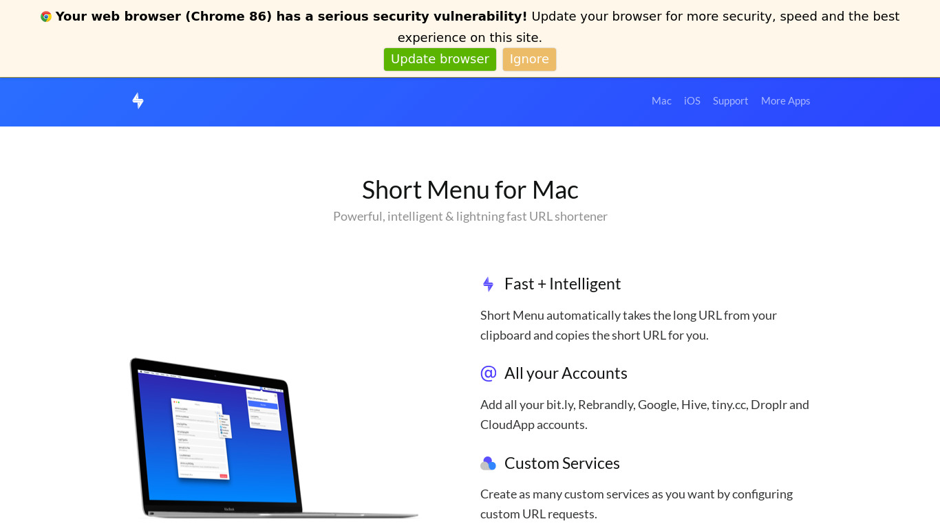 Short Menu 3.0 for Mac Landing page