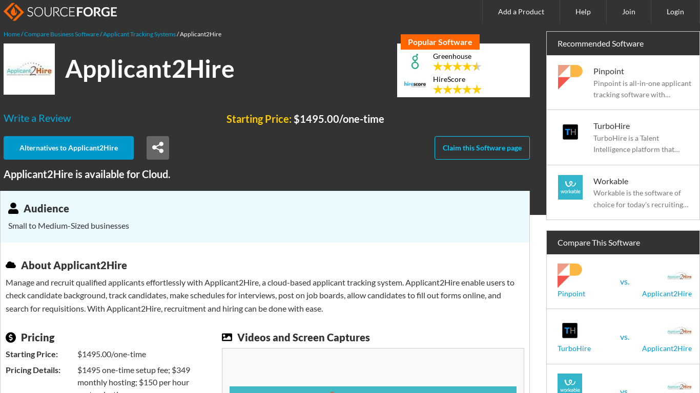 Applicant2Hire Landing page