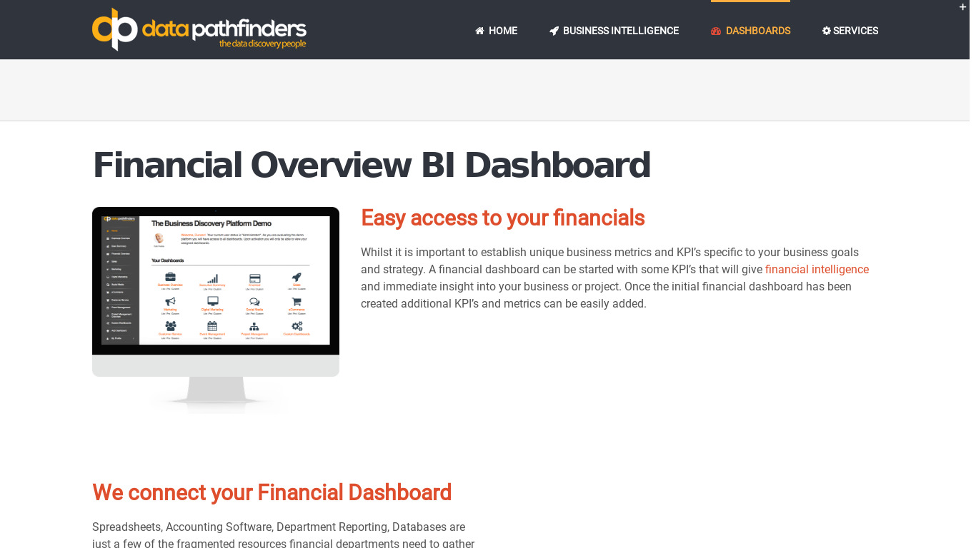 Financial Dashboard and Business Intelligence Landing page