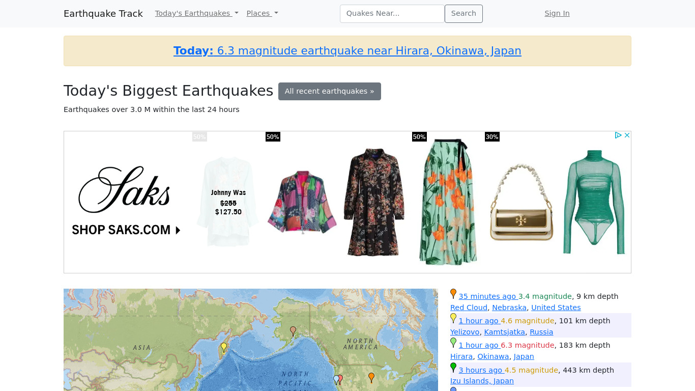 EarthQuake Track Landing page