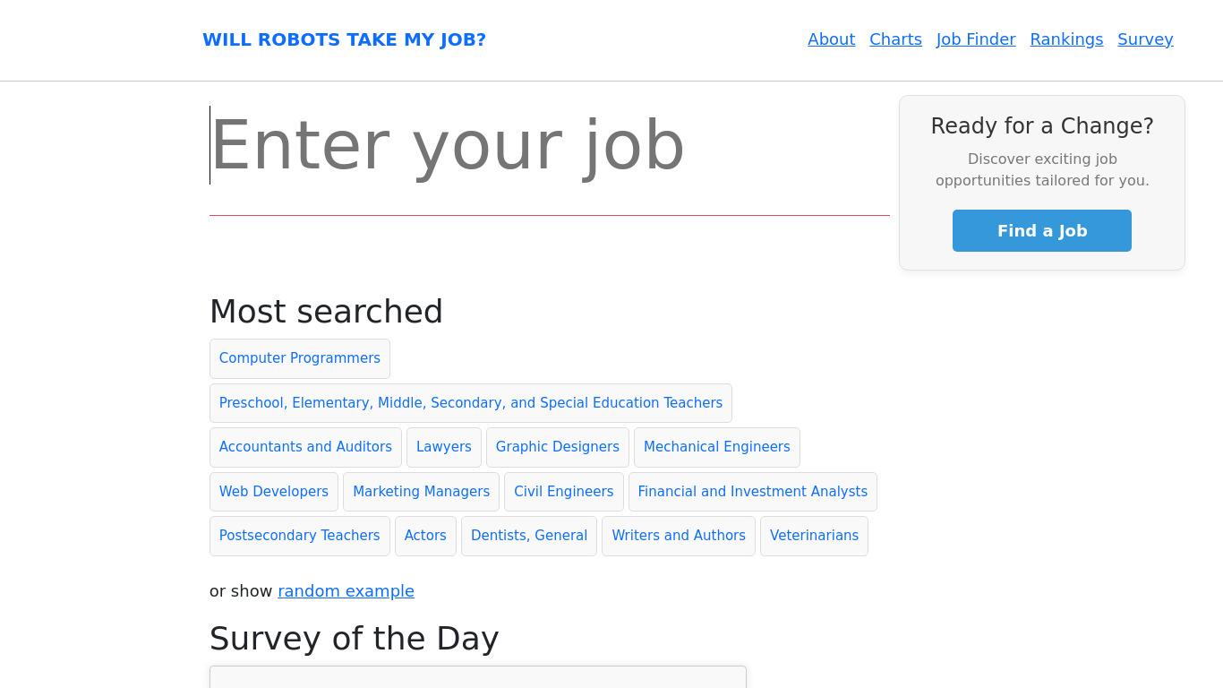 Will Robots Take My Job? Landing page